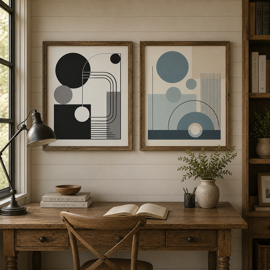 Abstract Geometric Wall Art Set of 2 | Neutral Modern Printable | Scandinavian and Japandi Decor | Digital Download