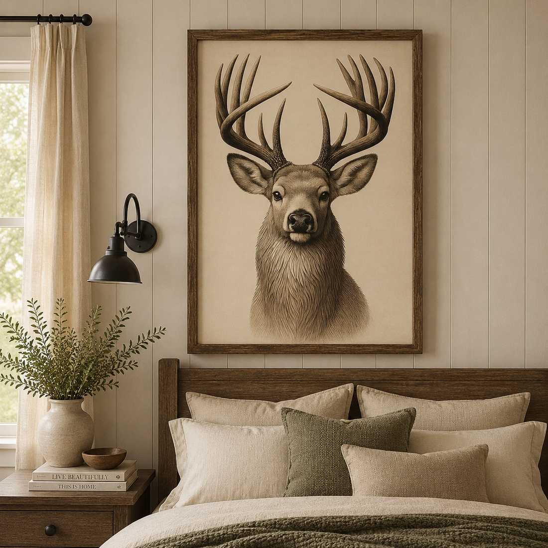 Majestic Stag Wall Art Printable, Rustic Deer Head Digital Download, Cabin Lodge Wildlife Decor, Masculine Nature Wall Hanging