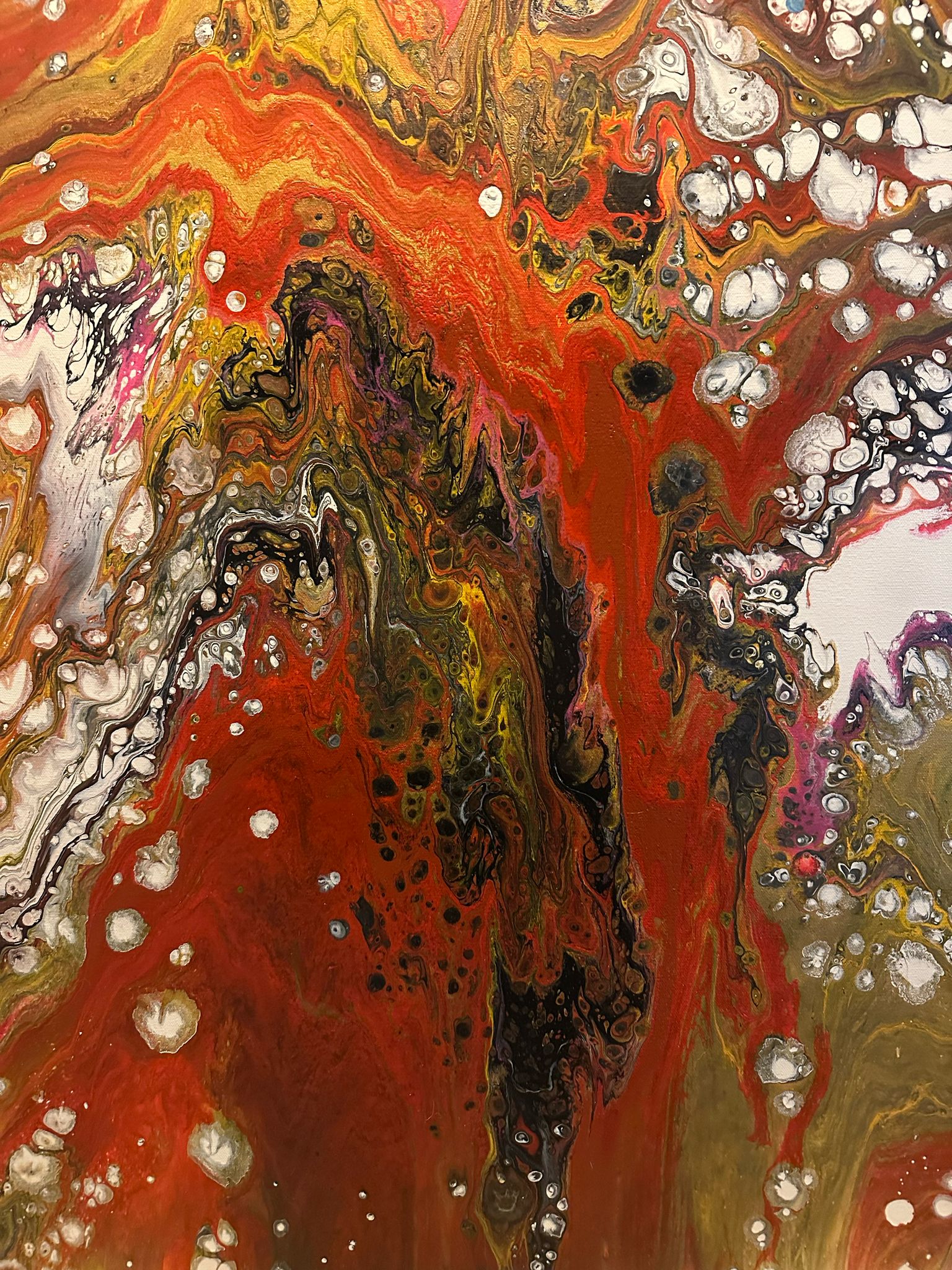 Fiery Cascade resin painting abstract