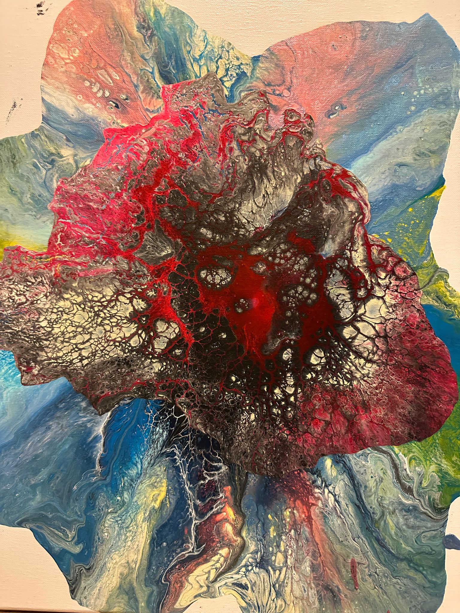 Red blue and pink portrait painting