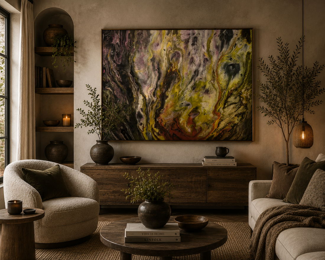 Resin Art Abstract Painting  Earth Tone Fluid Acrylic Wall Decor