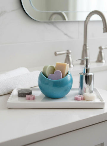 Handmade Aqua Resin Bowl, Teal Candle Holder, Spa Decor