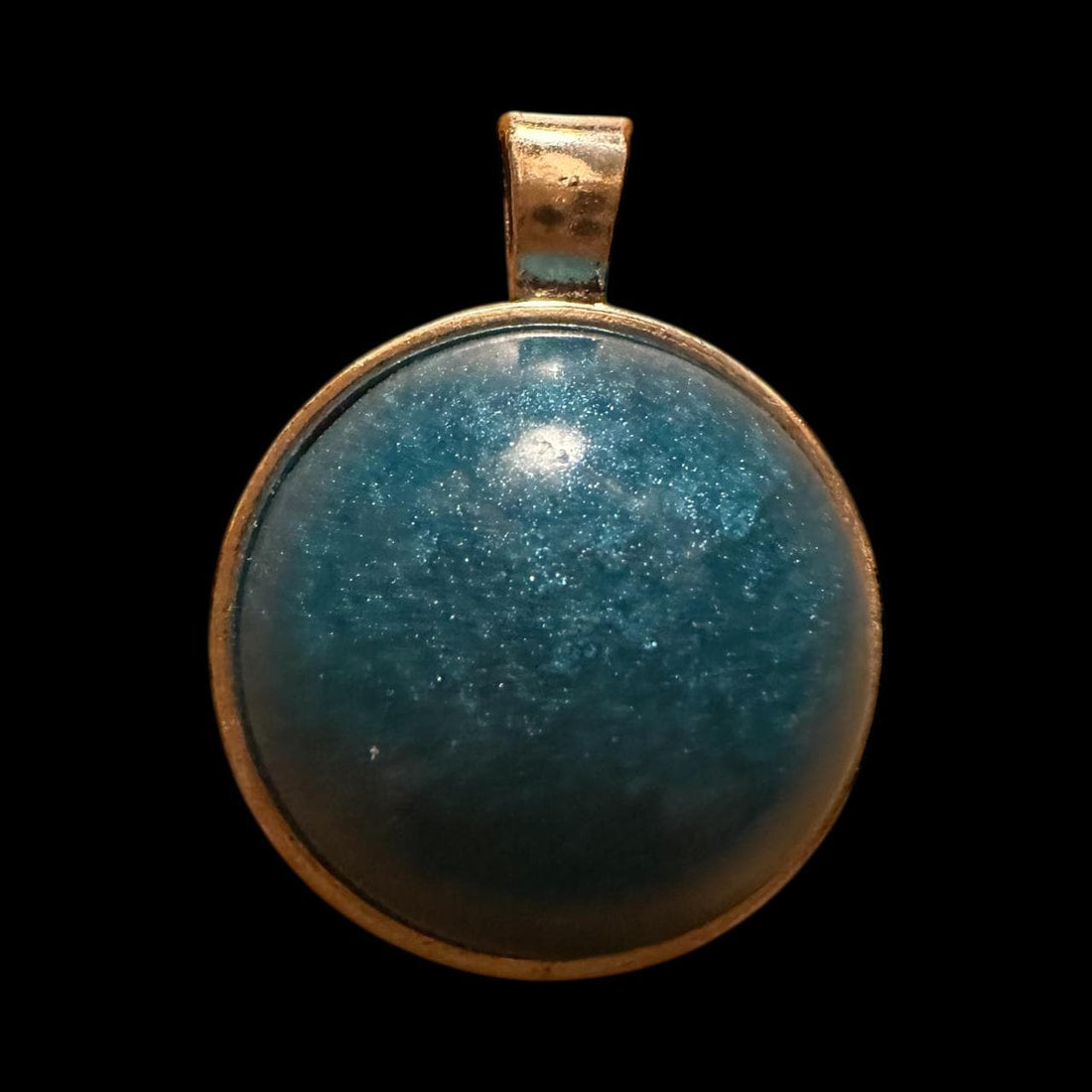Resin Jewelry Pendant  Bold Blue Round Cabochon for Chains or Keychains Chain Included