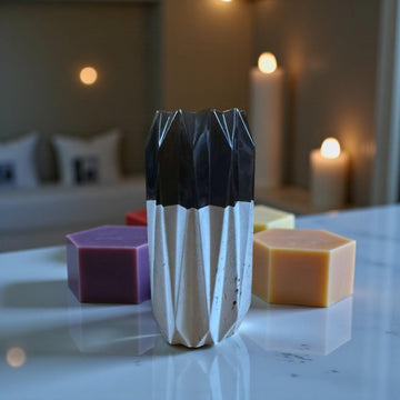 Sculptural Black Resin & Concrete Candle Holder  Modern Minimalist Candlestick, Industrial Decor Accent
