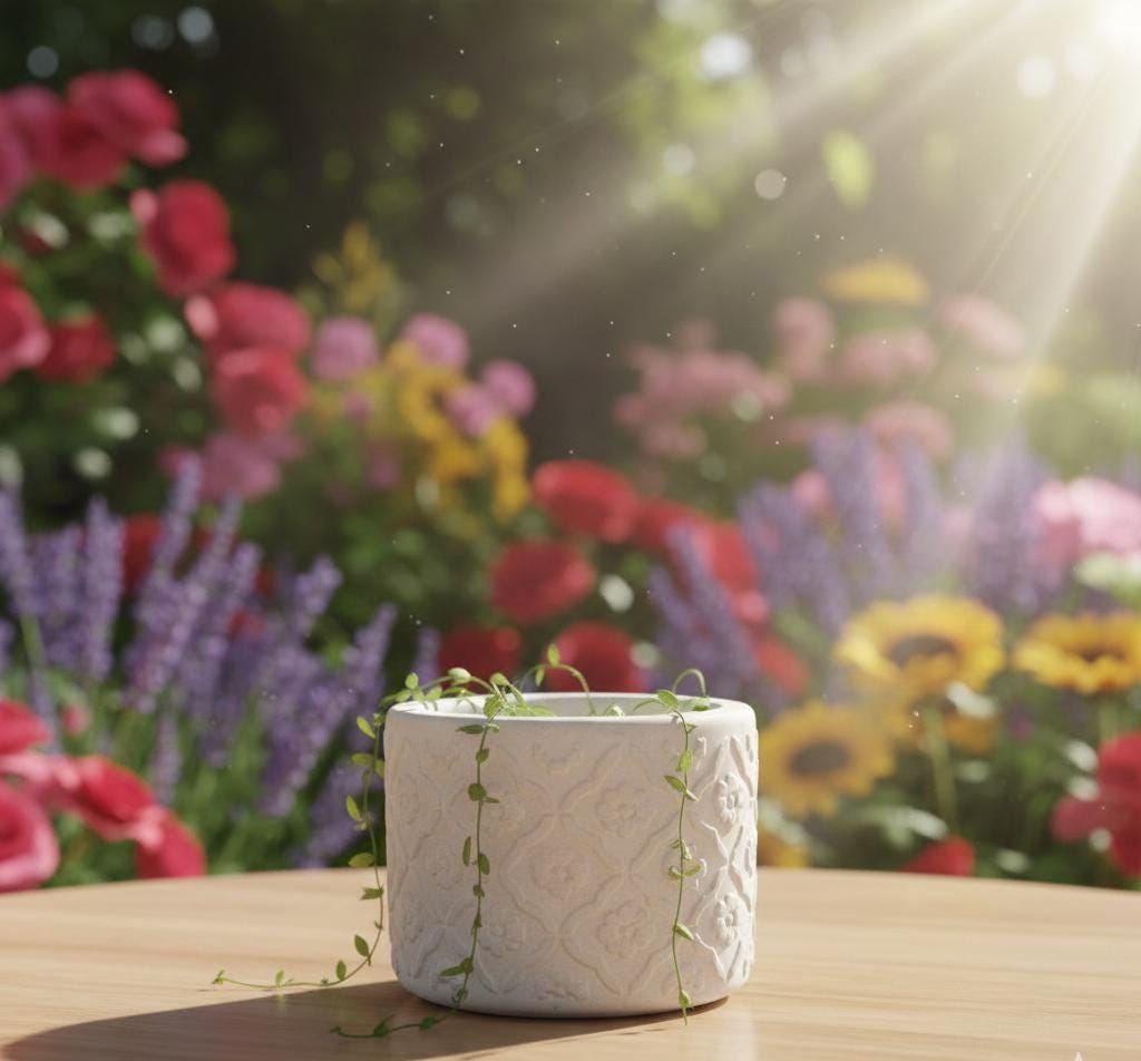 Embossed Floral Concrete Planter, Handmade Cement Succulent Pot