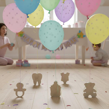 Cement Baby Balloon Weights  Pacifier, Bottle, Onesie Shapes  Party Decor Tie Downs - Set Of 8