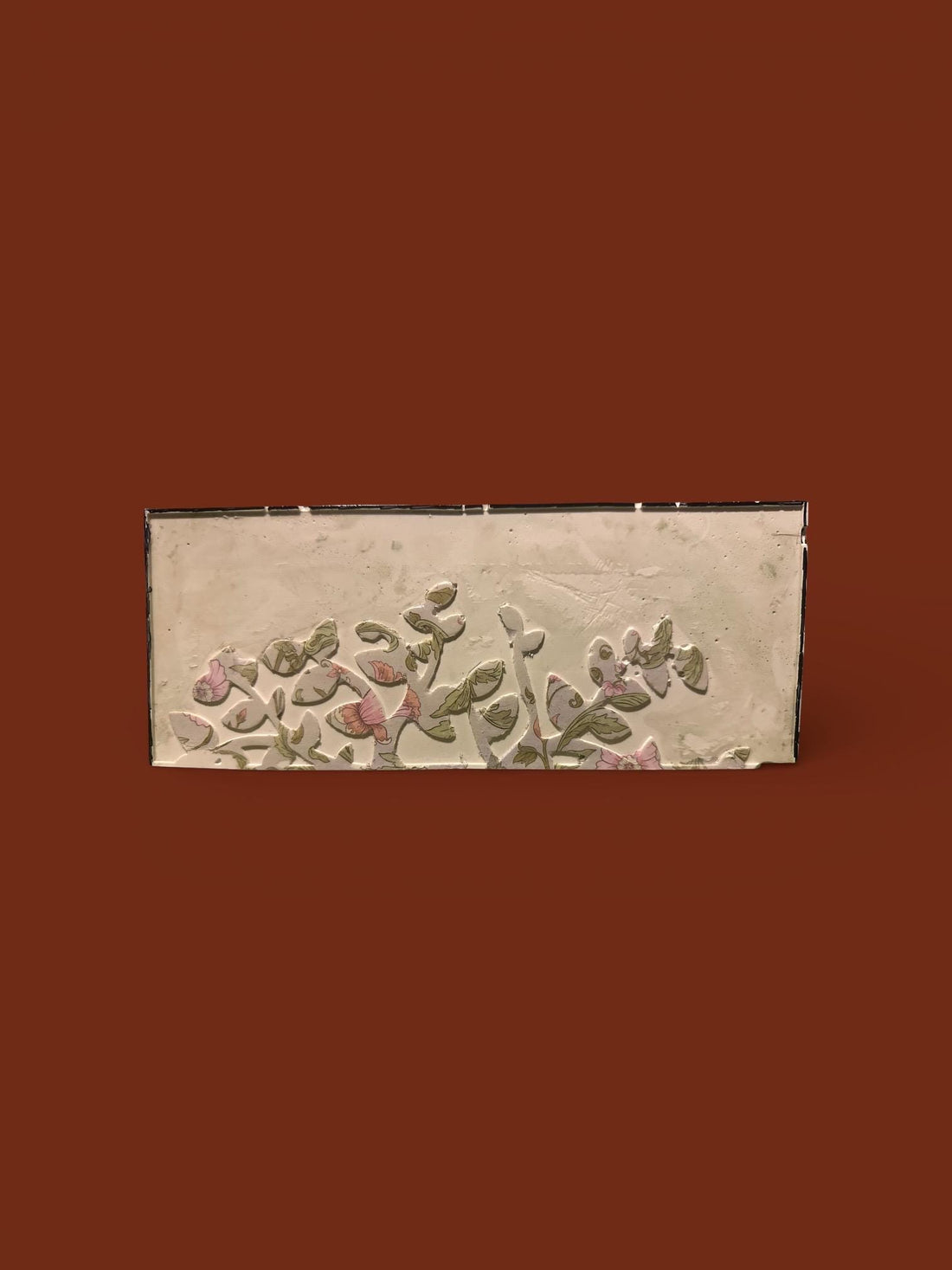 Handmade Botanical Wall Art | Pressed Flower Cement Panel, 12x6