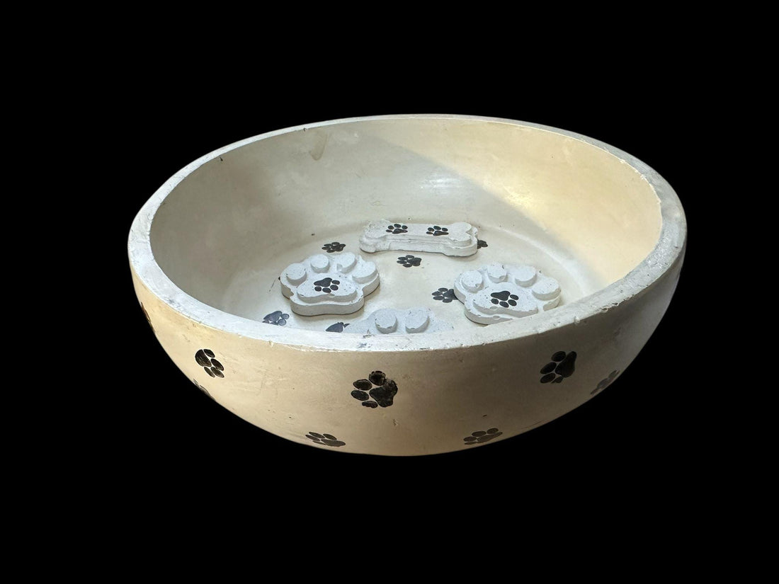 Handmade Cement Paw Print Dog Bowl, Modern Minimalist Pet Dish