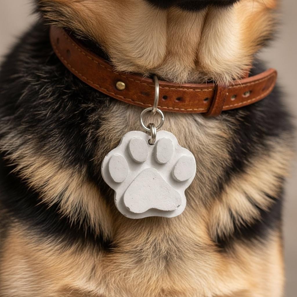 Handmade Concrete Dog Paw Tag  Paynes Blue Resin, Minimal Pet ID