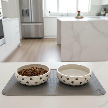 Handmade Cement Paw Print Dog Bowl, Modern Minimalist Pet Dish