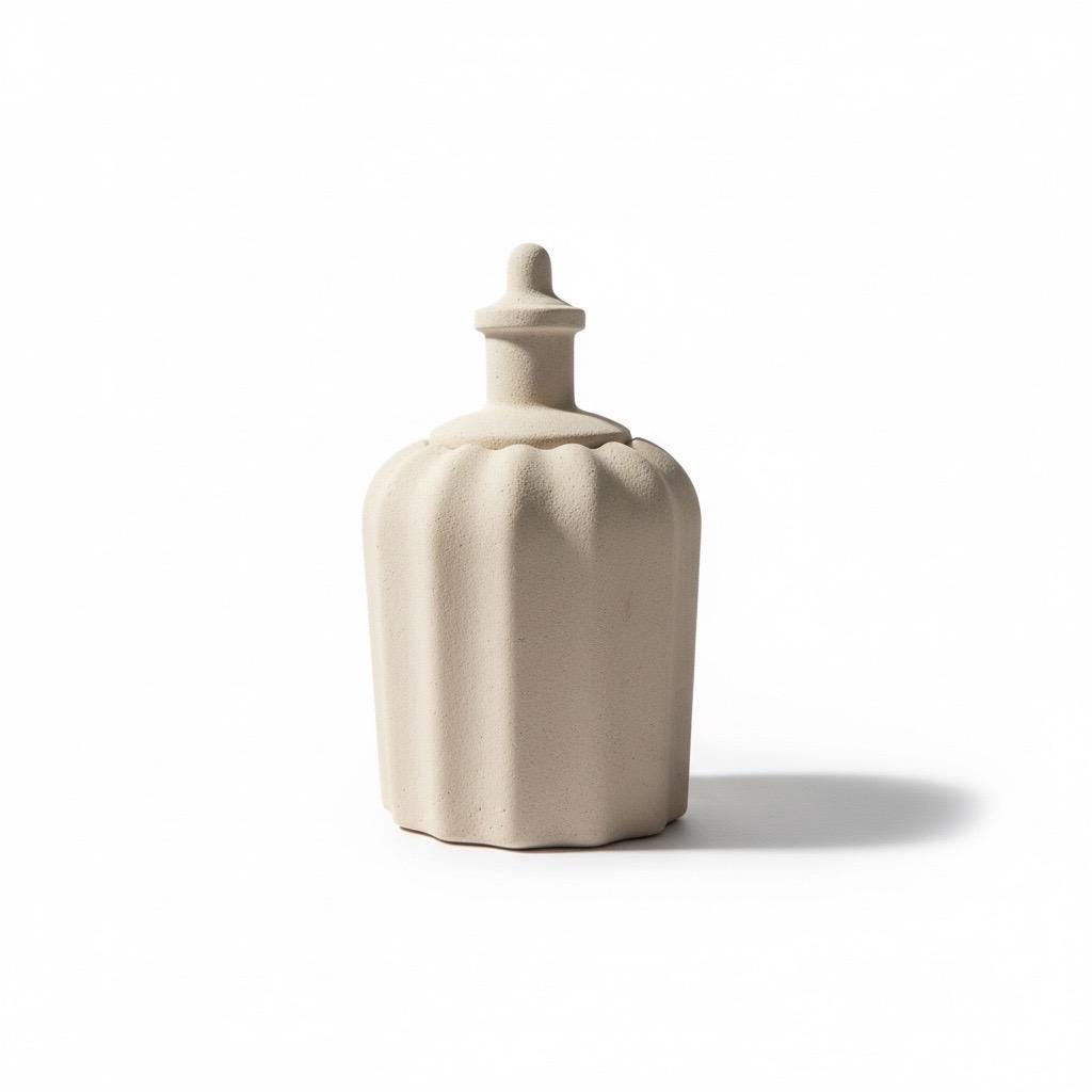 Scalloped Cement Jar with Lid | Minimal Concrete Storage | Apothecary Style Decor | Modern Home Accent