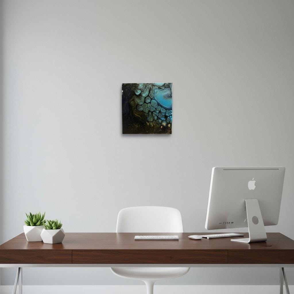 Original Acrylic Fluid Art Painting | 10" Blue Teal Abstract Canvas
