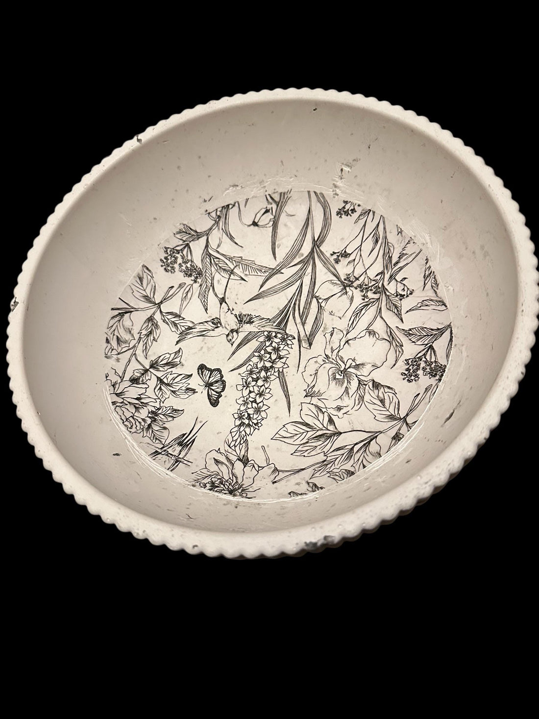 Handmade Cement Dish  Botanical Floral Design, Food Safe