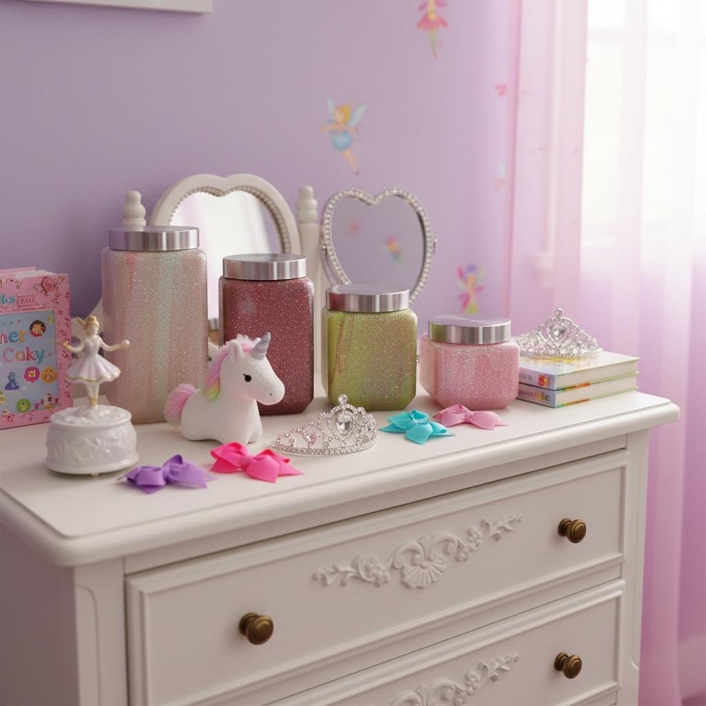 Pastel Acrylic Pour Storage Canisters Set  Handmade Girls Room Decor, Cute Kids Organizer Jars, Sparkly Bedroom Storage, Playroom Nursery