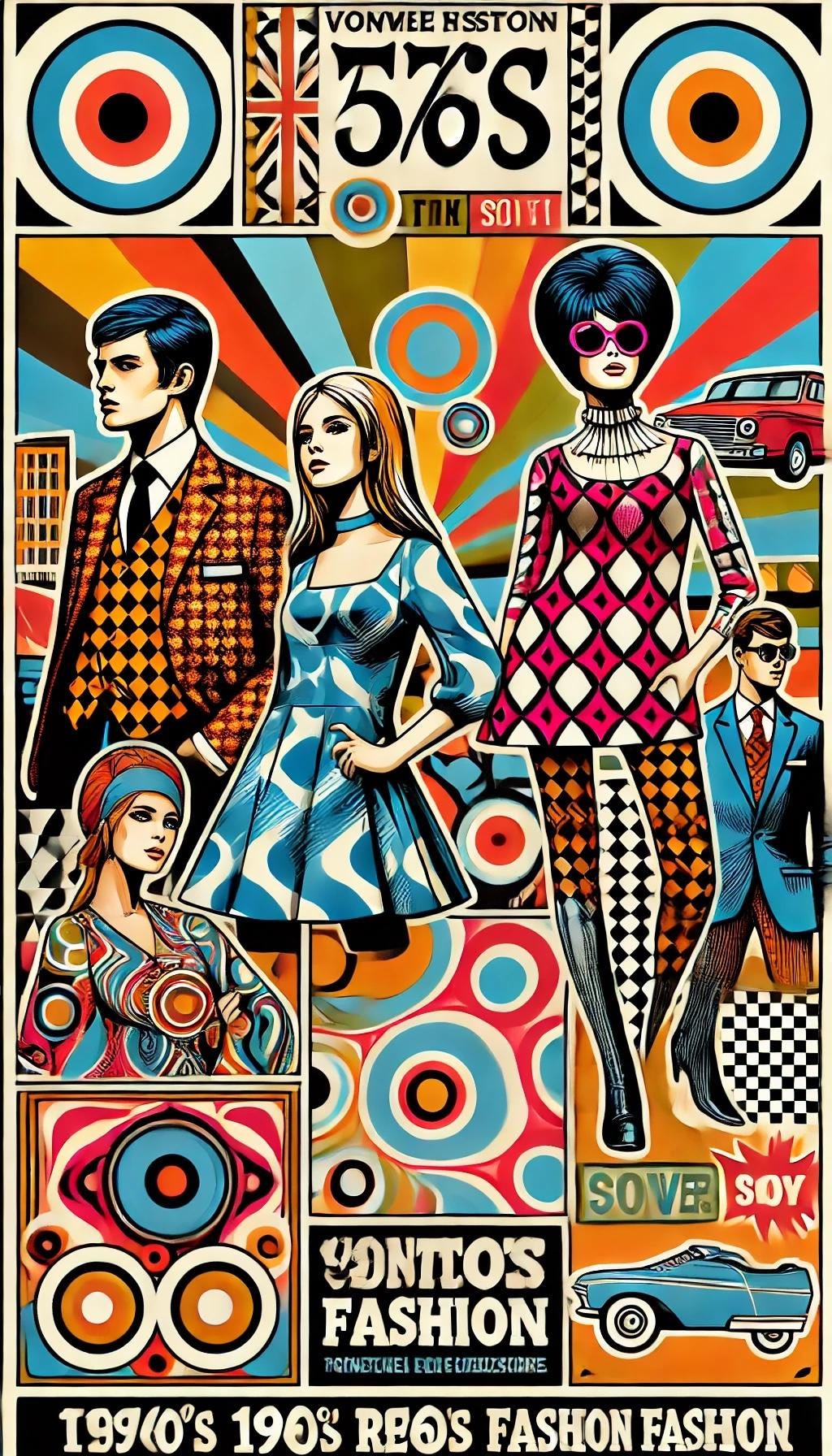 1960s Mod Fashion Art Print, Retro Pop Art Illustration (Digital Download)