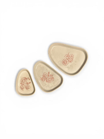 Set of 3 Concrete Trinket Trays | Floral Rose Catchall Dish Set | Jewelry & Key Holder | Neutral Minimalist Vanity Decor