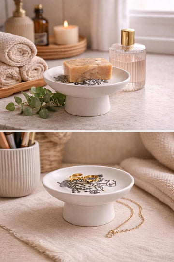 Handmade Concrete Pedestal Dish  Minimalist Soap Dish, Jewelry Holder, Ring Dish, Bathroom Decor, Modern Cement Tray