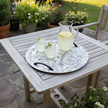 Round Serving Tray with Handles  Floral Resin Tray  Entertaining Tray  Hostess Gift  Tea Party Tray  Farmhouse Kitchen Serving Board