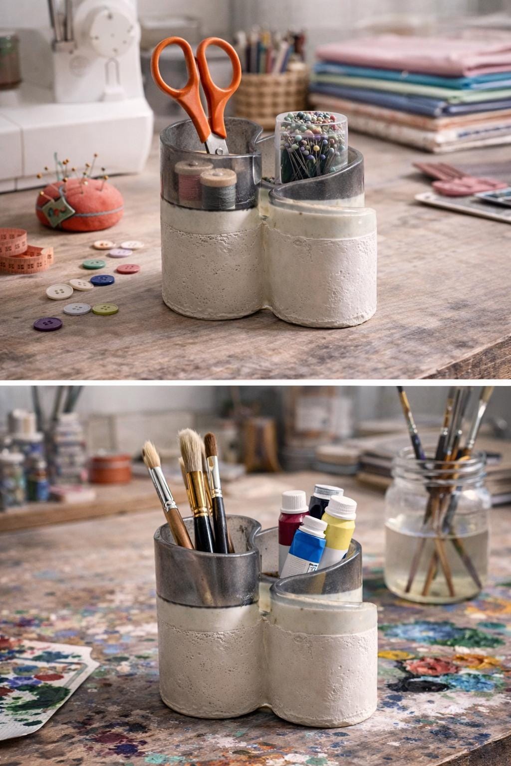 Handmade Concrete Utensil Holder | Modern Kitchen Tool Caddy, Desk Organizer, Planter