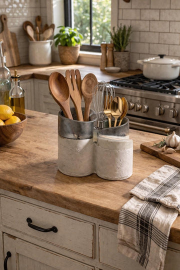 Handmade Concrete Utensil Holder | Modern Kitchen Tool Caddy, Desk Organizer, Planter