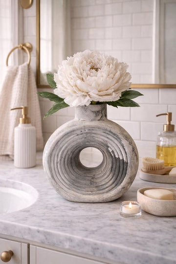 Handmade Concrete Donut Vase | Sculptural Cement Flower Holder | Minimalist Farmhouse Decor