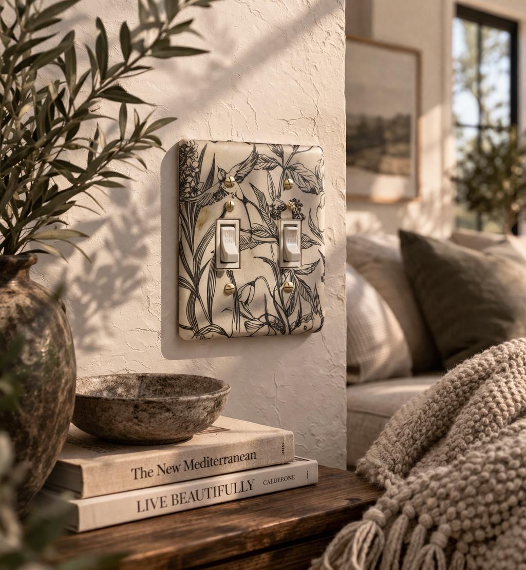 Handmade Botanical Double Light Switch Cover, Farmhouse Floral Wall Plate