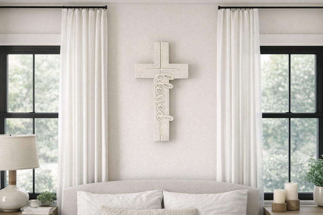Blessed Cross Wall Decor | Handmade Concrete Cross | Christian Farmhouse Decor | Religious Faith Wall Art