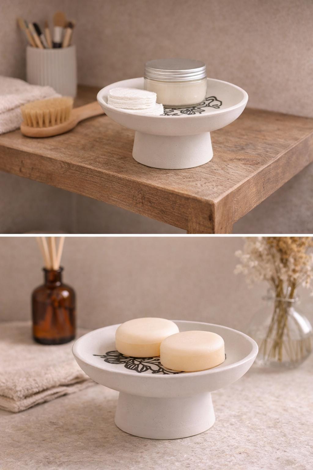 Handmade Concrete Pedestal Dish  Minimalist Soap Dish, Jewelry Holder, Ring Dish, Bathroom Decor, Modern Cement Tray