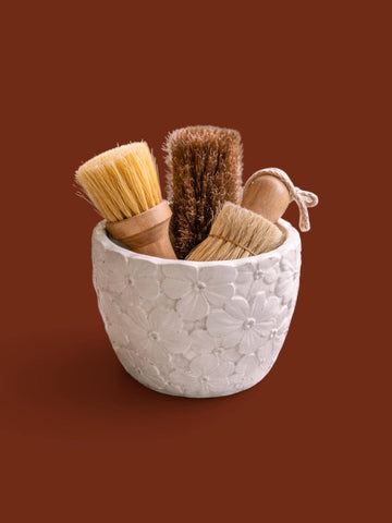 Handmade Floral Concrete Vase Planter | Embossed Botanical Desk Organizer Bowl