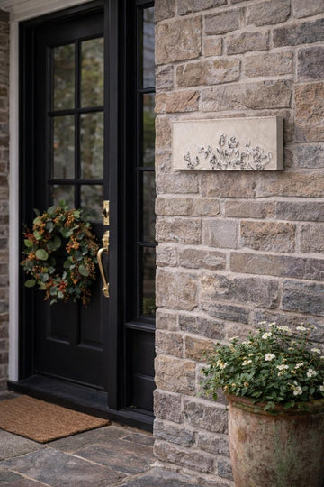 Botanical Concrete Wall Art | Minimalist Floral Cement Plaque | Farmhouse Nature Decor