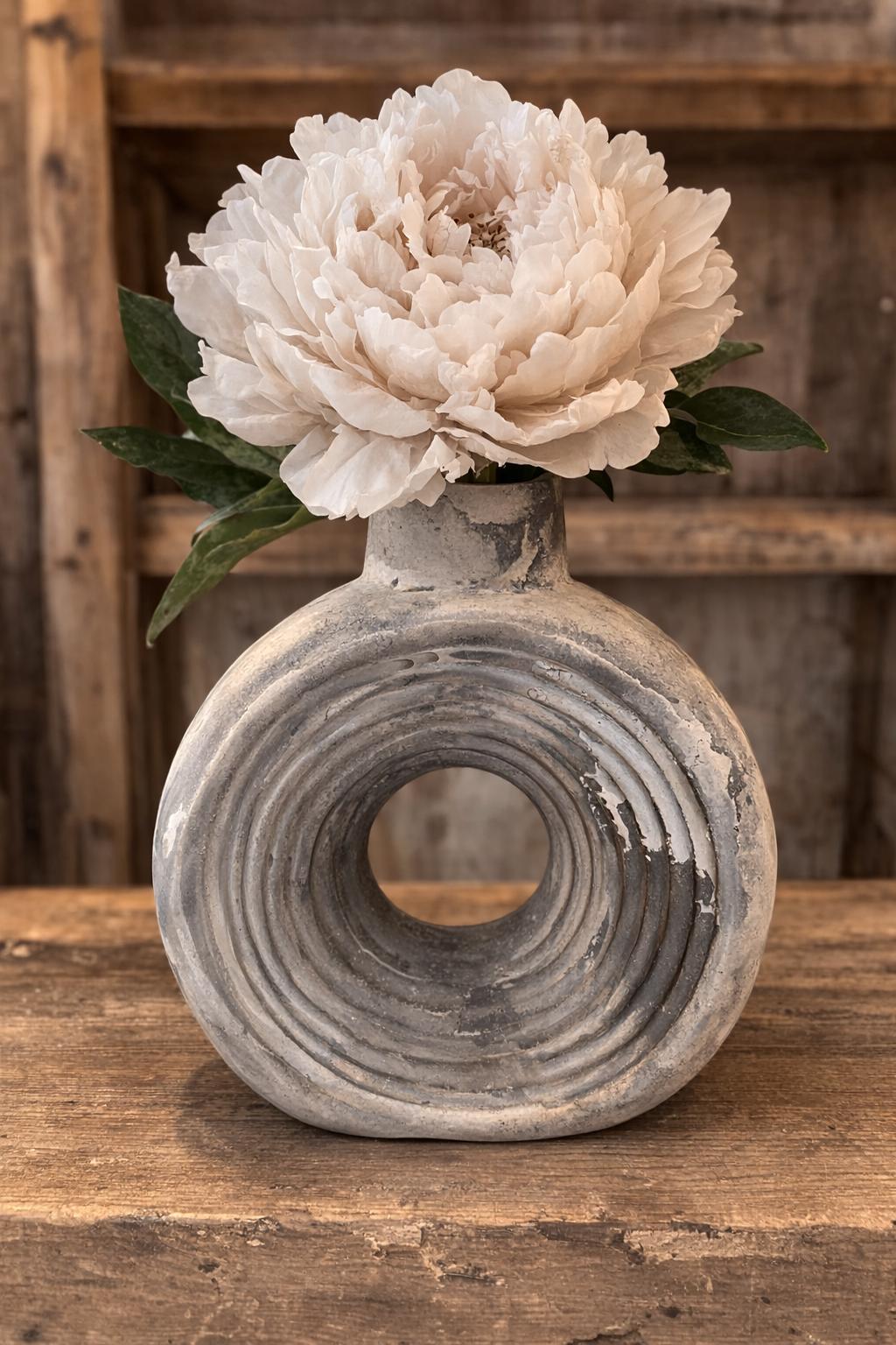 Handmade Concrete Donut Vase | Sculptural Cement Flower Holder | Minimalist Farmhouse Decor