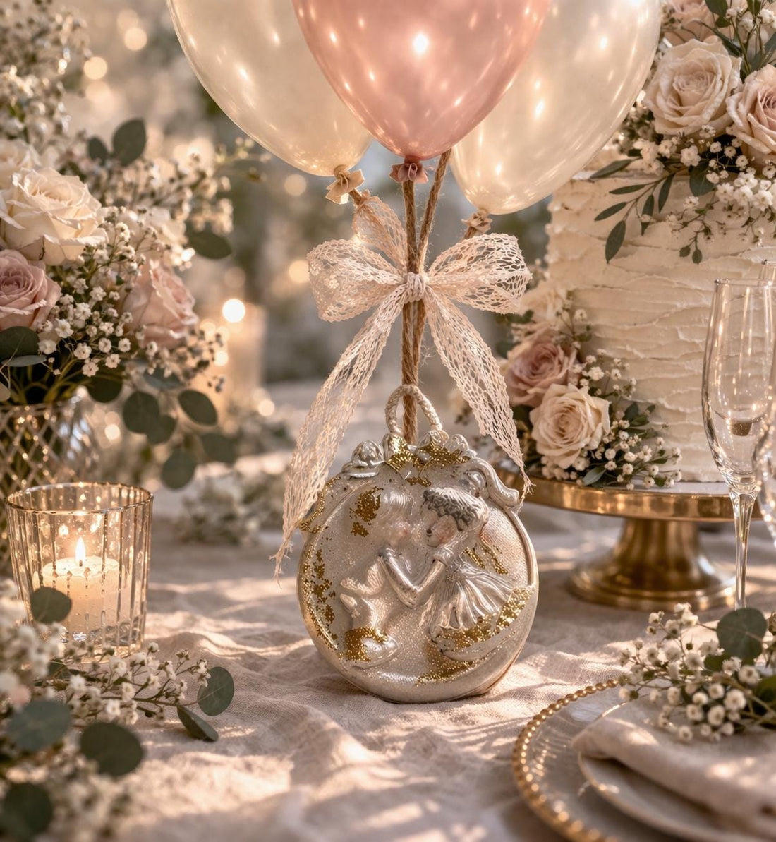 Balloon Anchors Set of 4, Romantic Wedding Decor, Bride & Groom Keepsake, Elegant Table Centerpiece