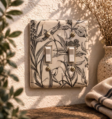 Handmade Botanical Double Light Switch Cover, Farmhouse Floral Wall Plate