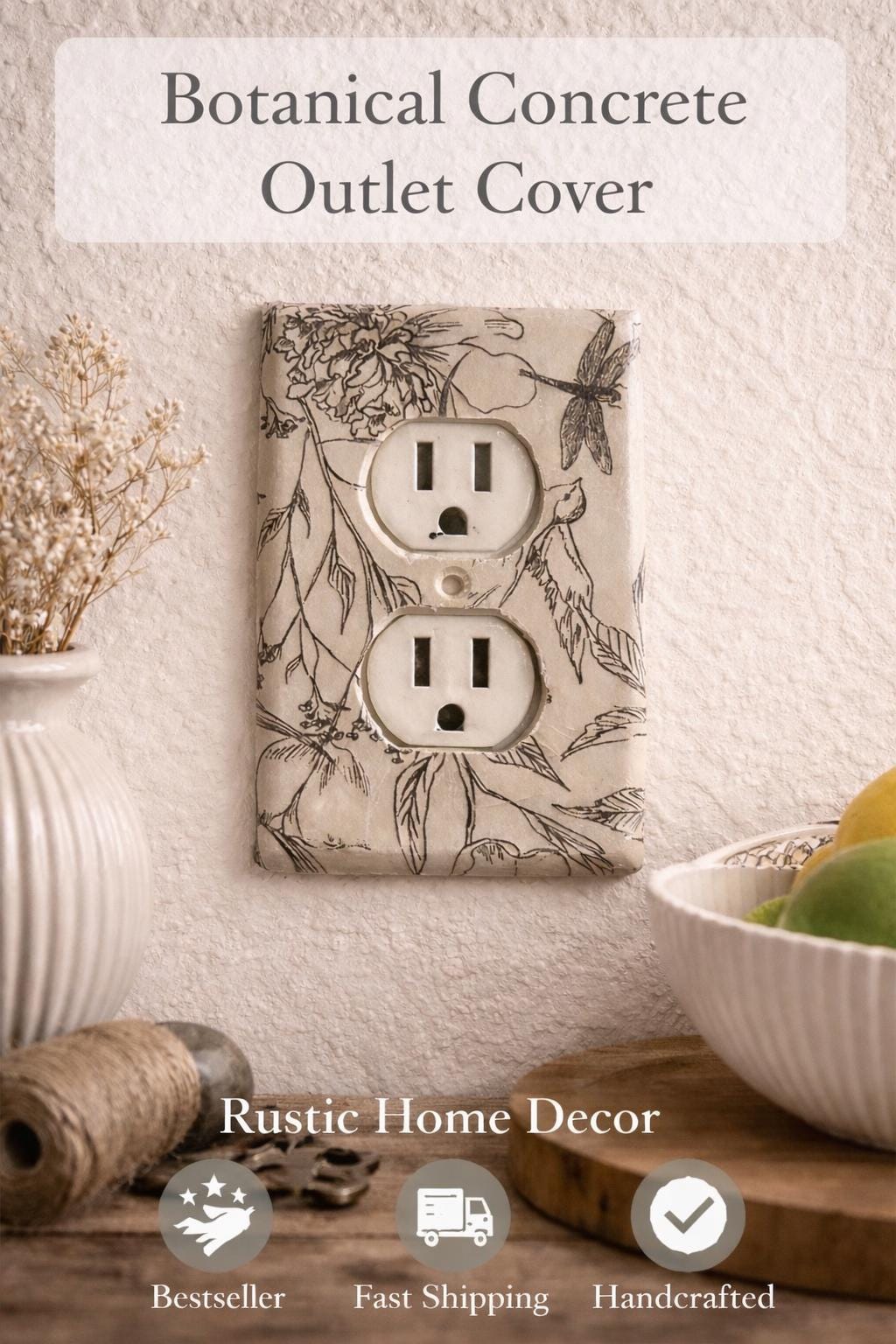 Handcrafted Botanical Outlet Cover, Farmhouse Floral Switch Plate, Cottagecore Home Decor