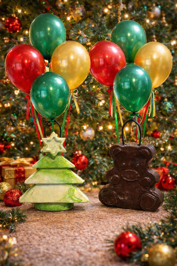 Christmas Balloon Weights, Tree & Teddy Bear Decor, Holiday Balloon Holders, Party Table Centerpiece, Handmade Cement Gift