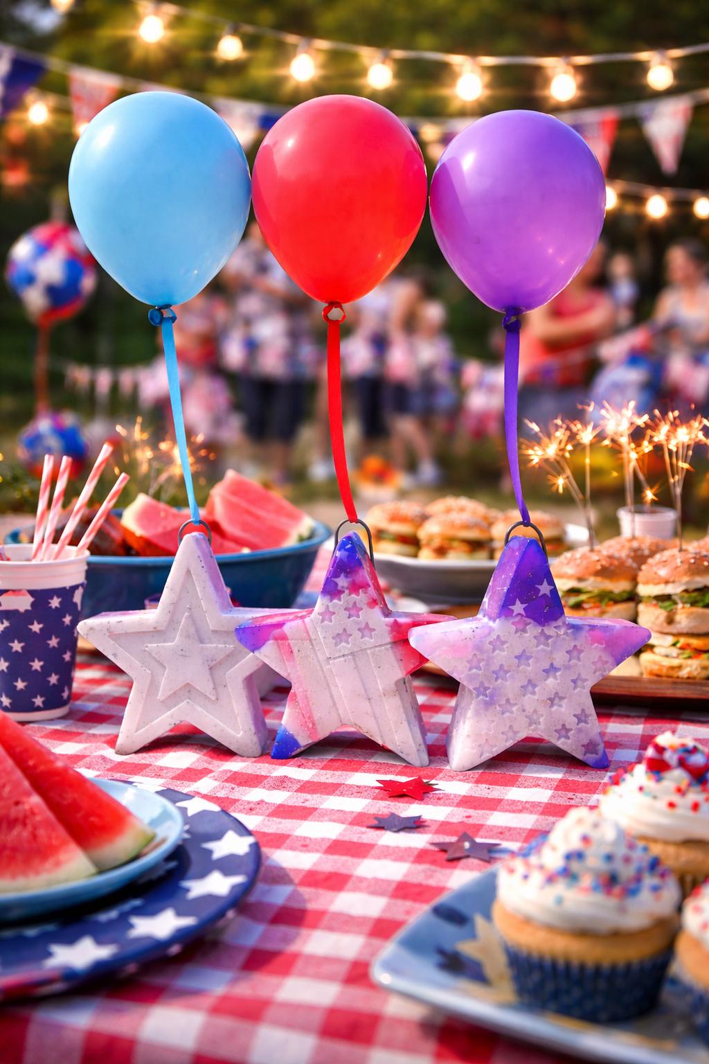 Set of 3 Patriotic Star Balloon Weights, Handmade Resin 4th of July Decor