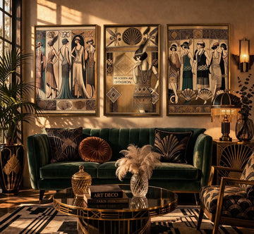 Art Deco Fashion Prints Set, 1920s Flapper Wall Art, Gold Neutral Gallery (Digital Download)
