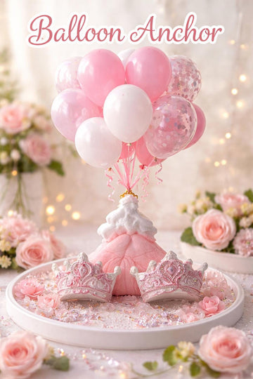 Handmade Princess Balloon Anchor Set, Resin Crown Party Decor, Pink Fairytale Centerpiece