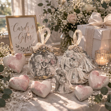 Handmade Resin Balloon Weights, Bride Groom Design, Soft Gold Wedding Decor, Keepsake Set