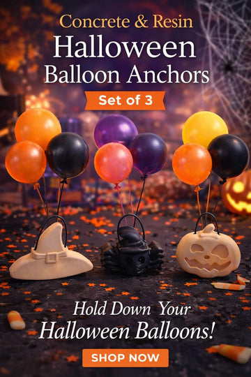 Set of 3 Halloween Balloon Anchors, Concrete Resin Pumpkin Spider Witch Hat Decor