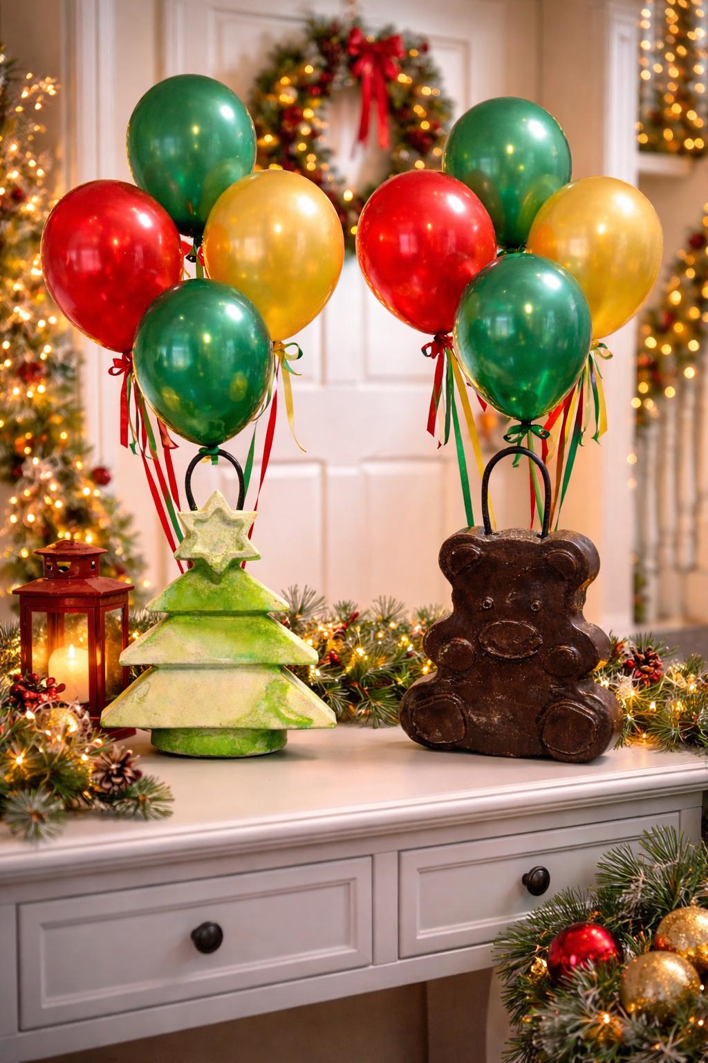 Christmas Balloon Weights, Tree & Teddy Bear Decor, Holiday Balloon Holders, Party Table Centerpiece, Handmade Cement Gift