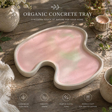 Handmade Organic Concrete Tray | Pink Pastel Jewelry Dish, Boho Catchall, Vanity Organizer
