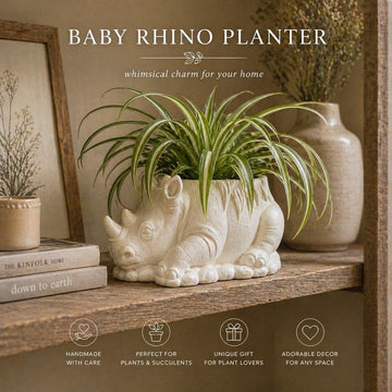 Concrete Rhino Planter, Baby Rhino Succulent Pot, Cement Animal Planter, Cute Garden Decor, Handmade Plant Holder, Unique Gift Idea