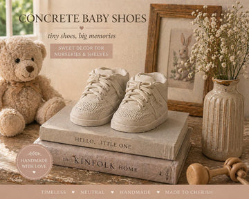 Concrete Baby Shoes Keepsake, Handmade Cement Sculpture, Neutral Nursery Decor
