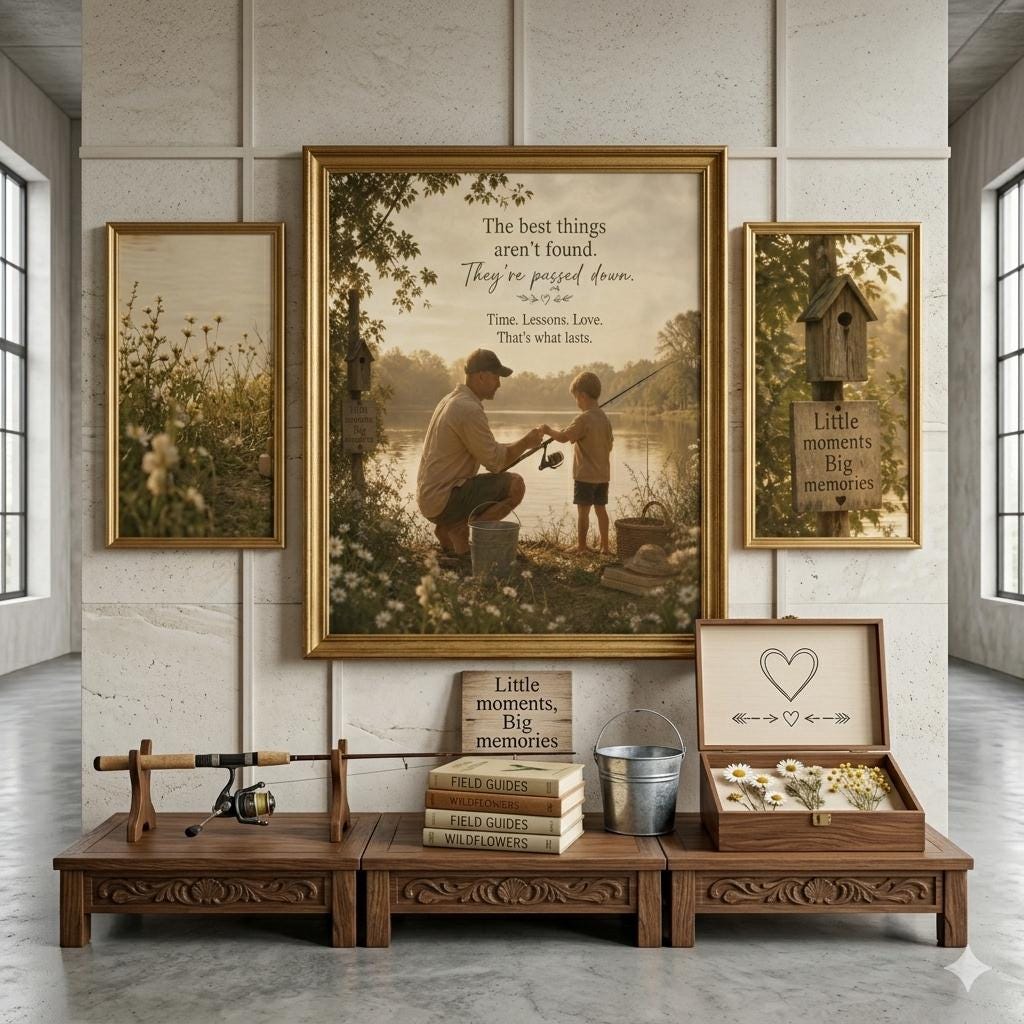 Cottagecore Family Lake Print, Rustic Father Son Quote Decor, Vintage Country Digital Download