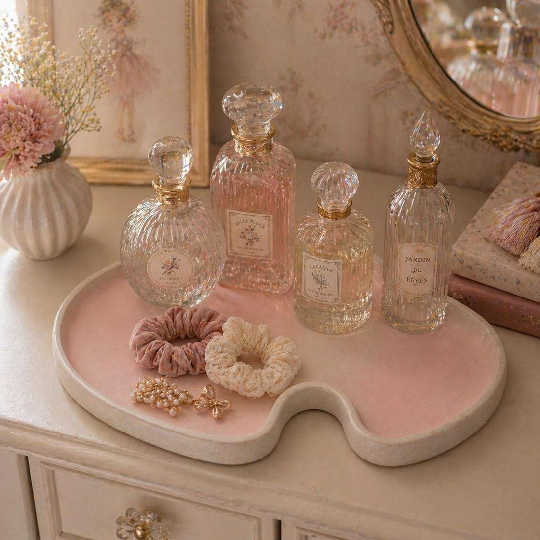 Handmade Organic Concrete Tray | Pink Pastel Jewelry Dish, Boho Catchall, Vanity Organizer