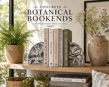Concrete Botanical Bookends | Handmade Floral Shelf Decor
