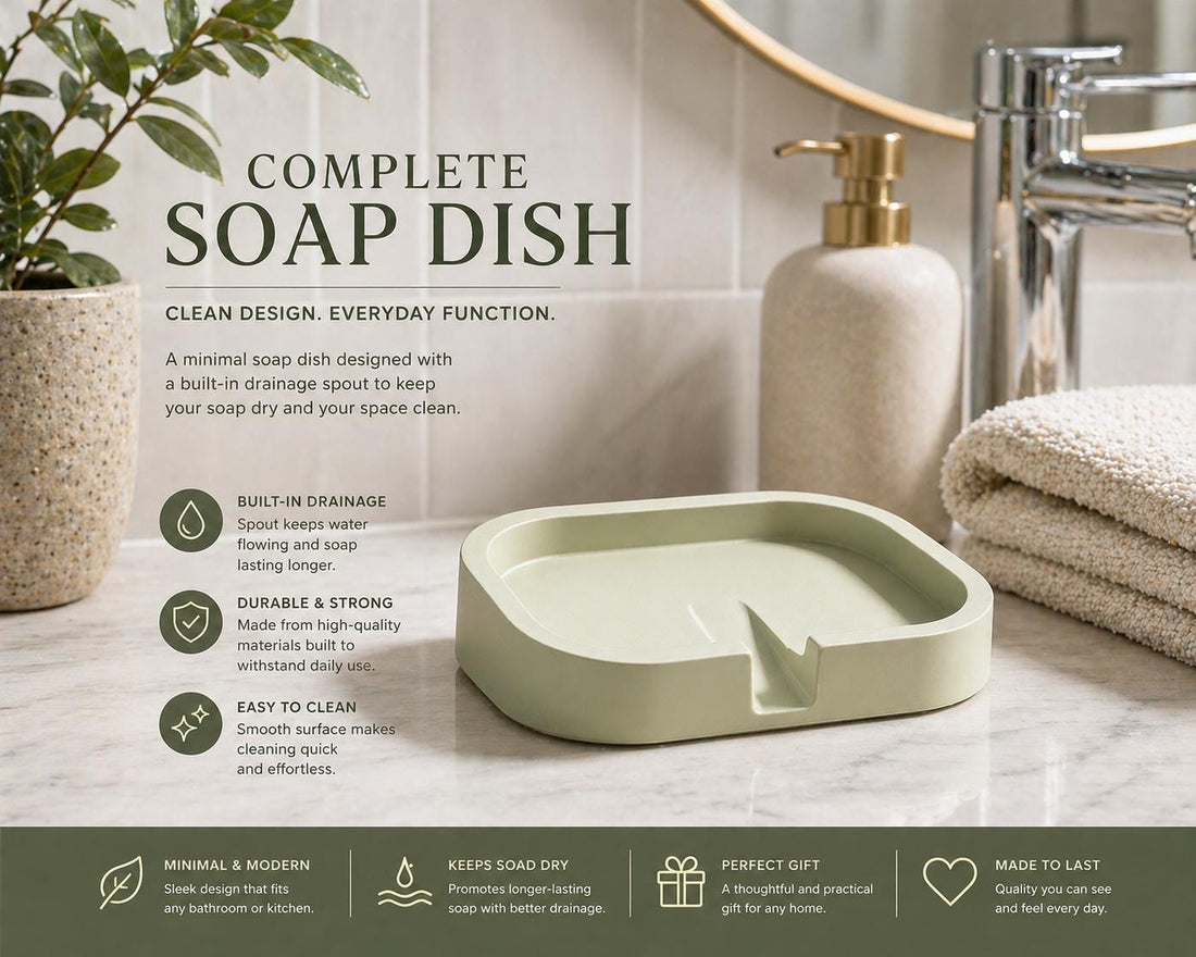 Concrete Soap Dish, Minimalist Drainage Spout, Modern Cement Holder, Kitchen Sink Tray