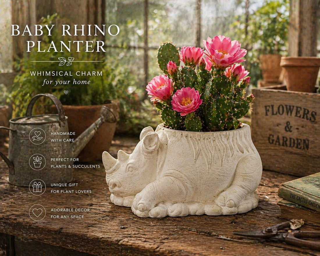 Concrete Rhino Planter, Baby Rhino Succulent Pot, Cement Animal Planter, Cute Garden Decor, Handmade Plant Holder, Unique Gift Idea