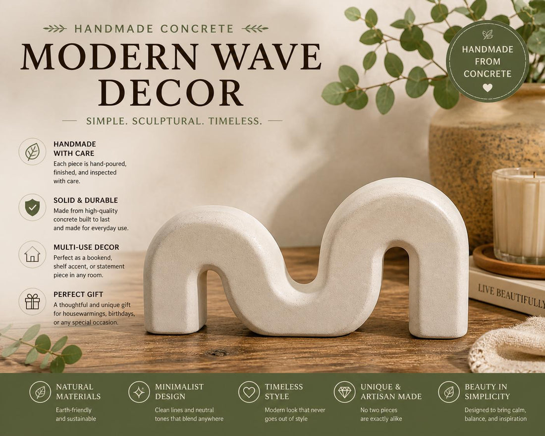 Handmade Concrete Wave Sculpture, Minimalist Modern Arch Decor Stand